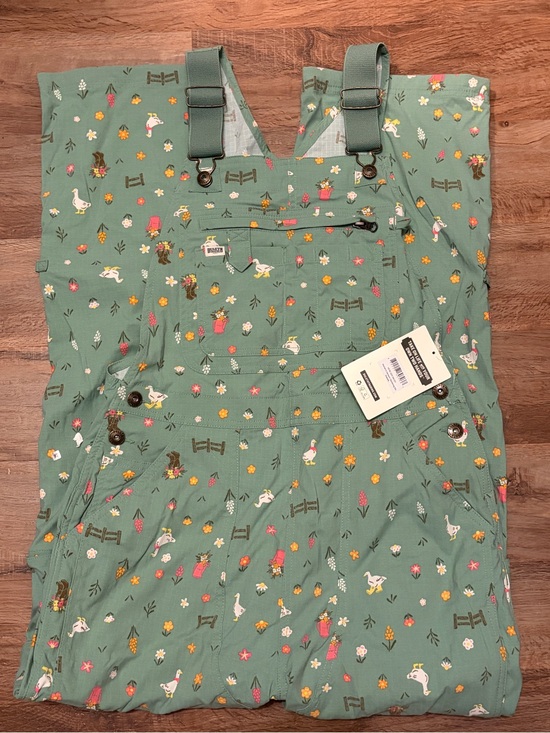 Duluth Trading Co Pants - Duluth Trading Co. Green Floral Geese Print One-Piece Overalls Small